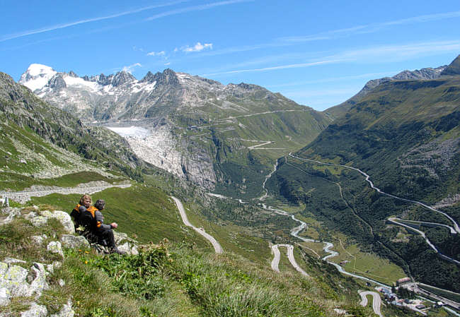 Blick auf Rhonegletscher und Furkapass